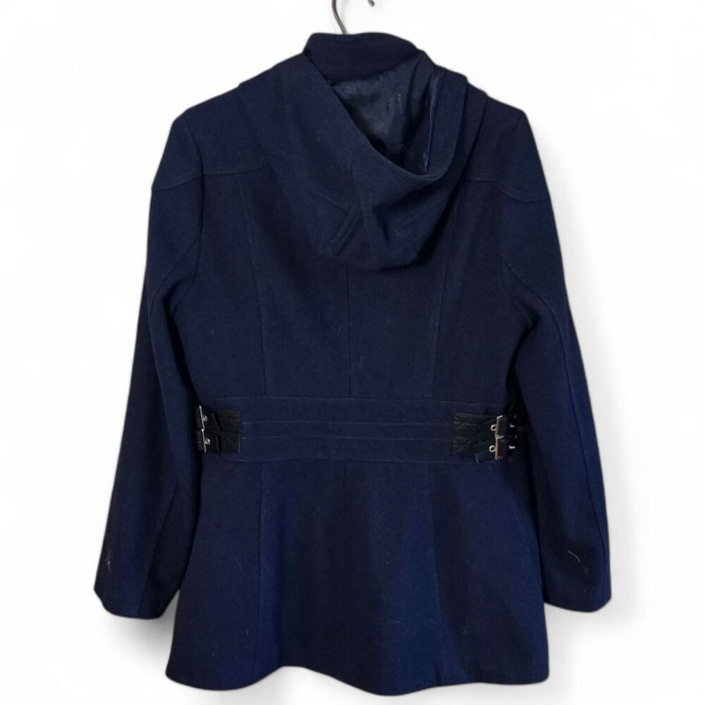 GUESS Los Angeles Women’s Wool Blend Hooded Pea Coat Navy Large - Picture 8 of 14